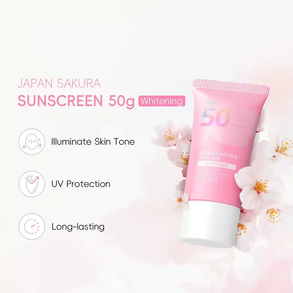 Creamy white Laikou Sakura Whitening Sunscreen SPF50 PA+++ swatch applied on a fingertip. - thumbnail