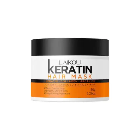 Laikou Keratin Hair Mask in a vibrant yellow tub with a shiny gold lid, 150g.