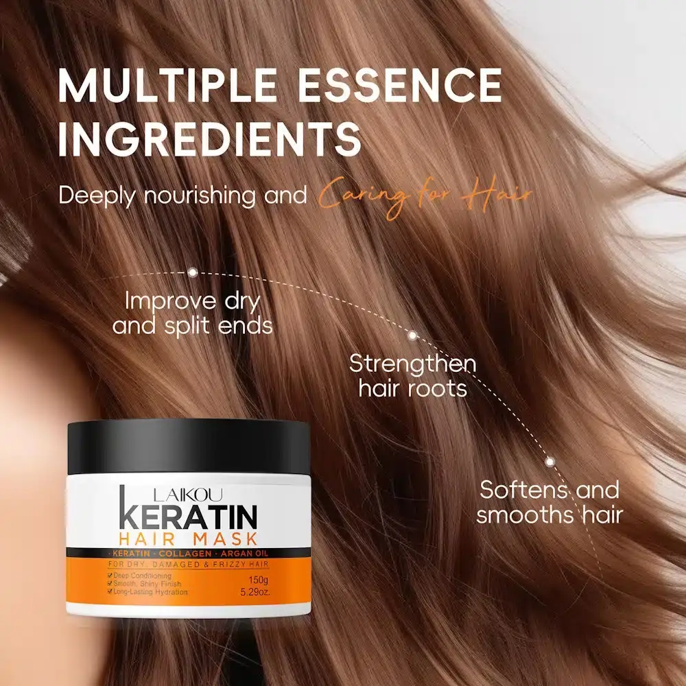 Open Laikou Keratin Hair Mask revealing light yellow creamy texture and a swatch. - thumbnail