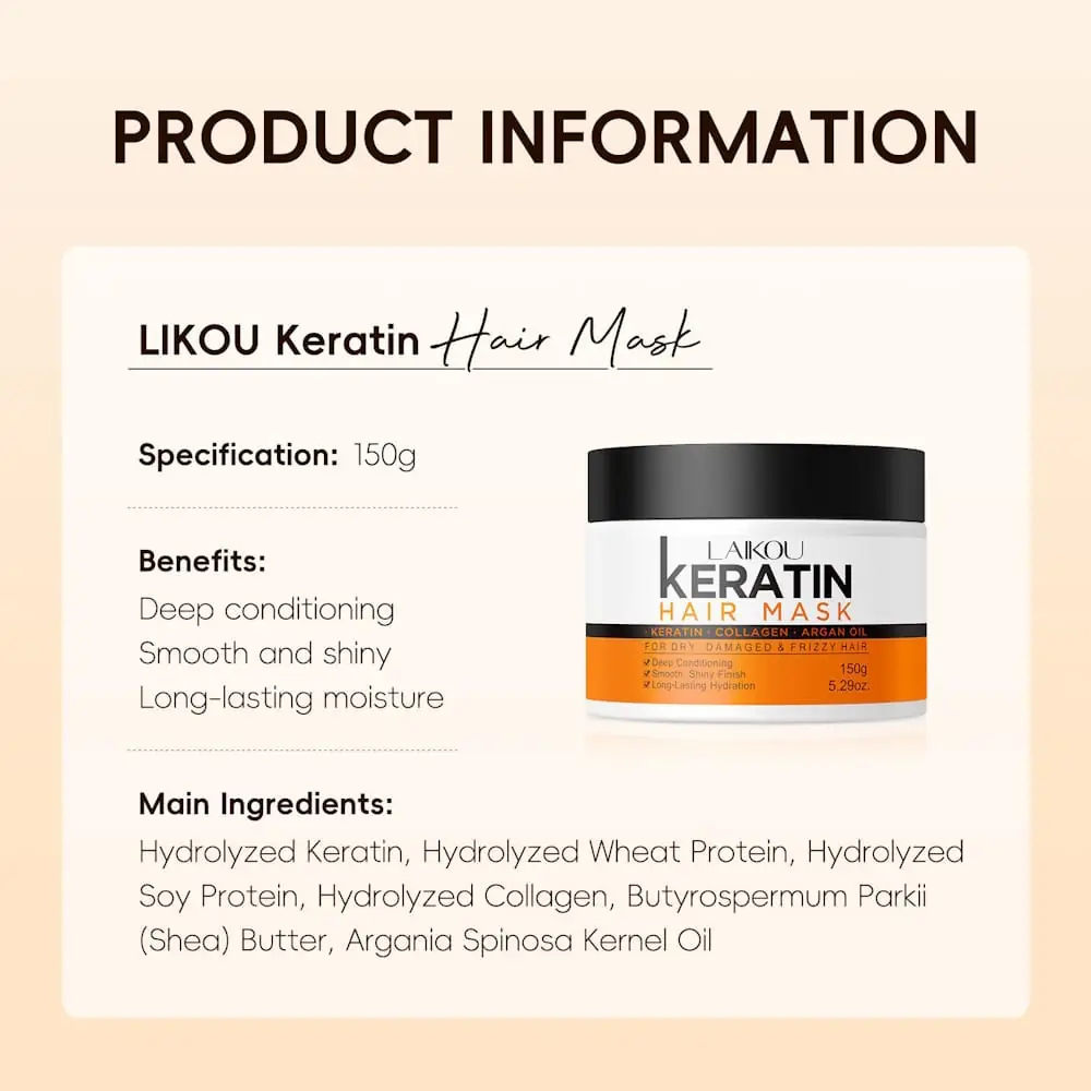 Laikou Keratin Hair Mask displayed with natural ingredients like argan oil and a green leaf. - thumbnail