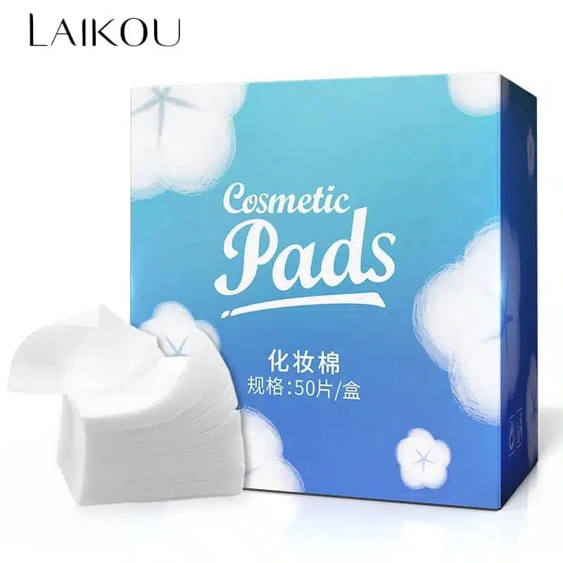 Laikou Makeup Remover Cotton Pad 50pcs in a clear plastic pouch on a light background. - thumbnail