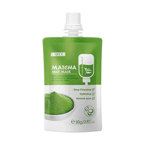 Laikou Matcha Mud Mask 80gm jar, vibrant green packaging, front view, for deep cleansing.