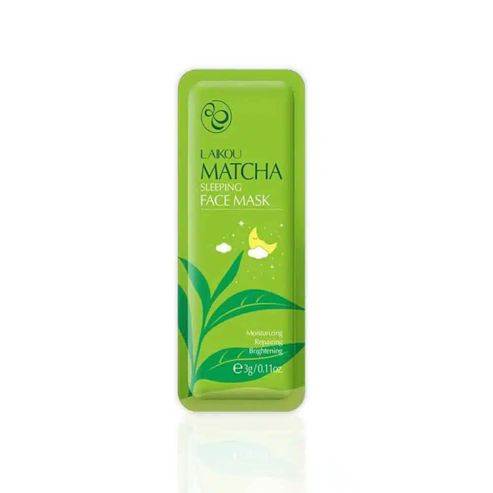 Laikou Matcha Sleeping Face Mask 3gm sachet, vibrant green packaging, stands upright. - thumbnail