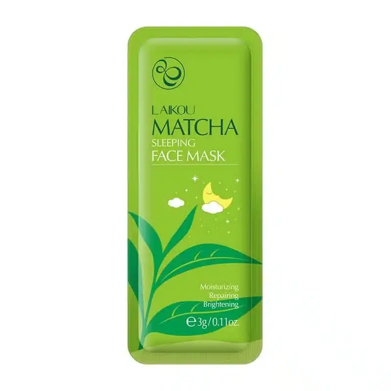 Two Laikou Matcha Sleeping Mask sachets showcasing front and back packaging details. - thumbnail