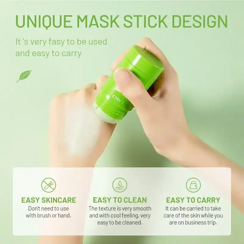 Laikou Matcha Stick Mask fully extended from its white tube, revealing the solid green formulation. - thumbnail