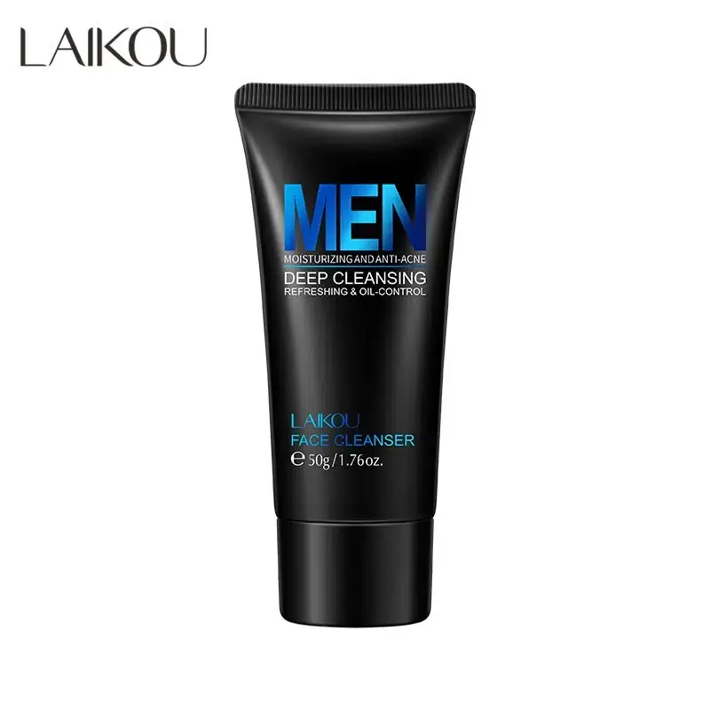 Laikou Men's Moisturizing Face Cleanser 50g in dark blue tube with white cap, upright display. - thumbnail