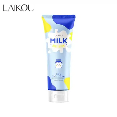 Laikou Milk Body Lotion white bottle with a pink cap, 120g, for brighter skin.