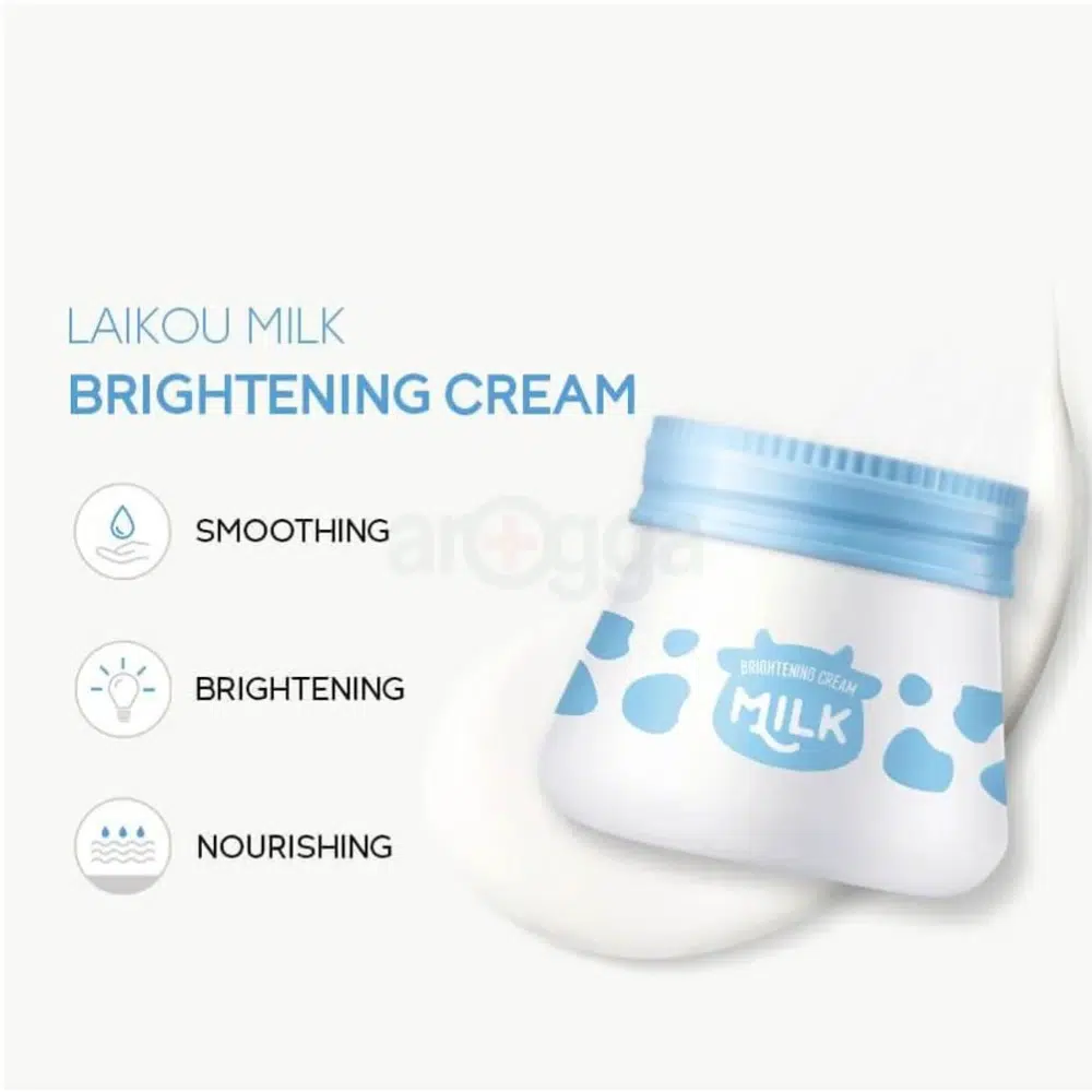 Laikou Milk Brightening Cream 55g jar, white with a glossy gold cap and milk carton design.