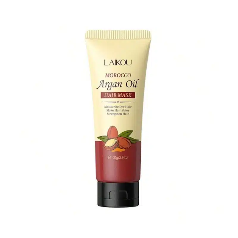 Laikou Morocco Argan Oil Hair Mask 100g white jar with golden lid, front view. - thumbnail
