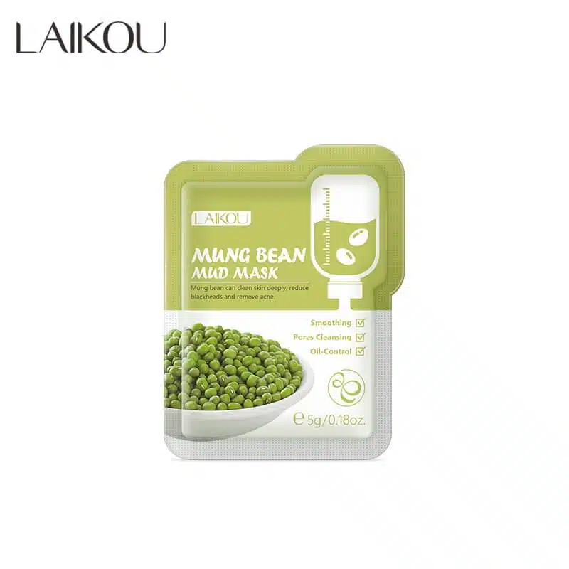 Laikou Mung Bean Mud Mask 5g sachet, front view, green packaging, ready to use. - thumbnail