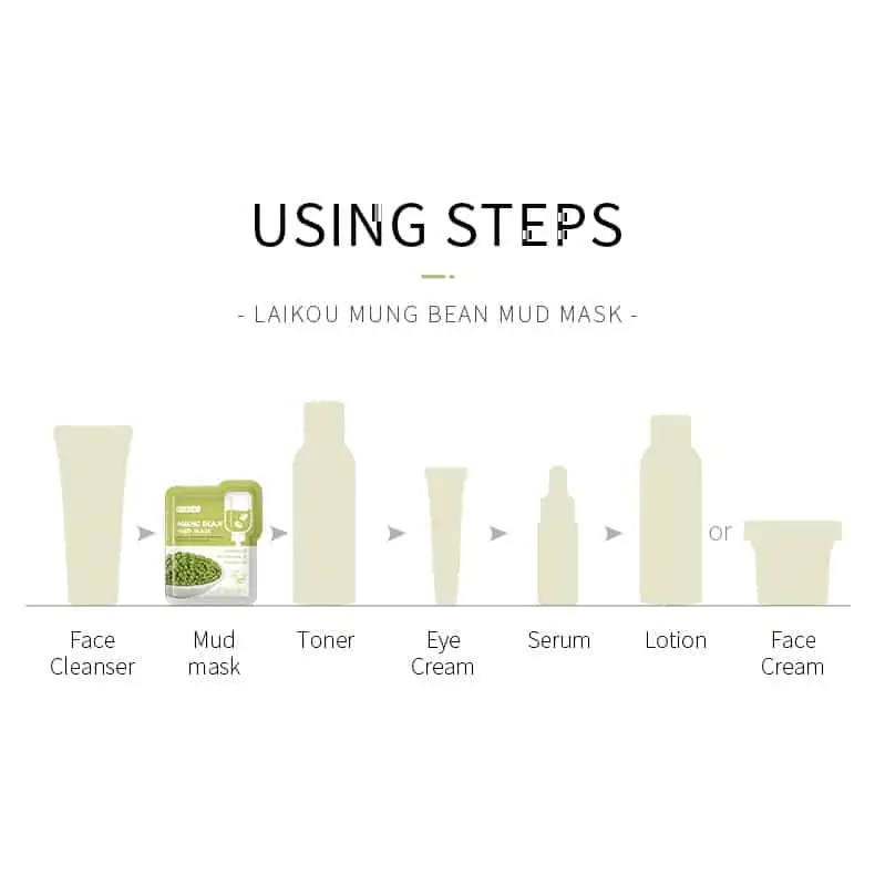 Rear view of Laikou Mung Bean Mud Mask 5g sachet showing detailed product information and instructions. - thumbnail