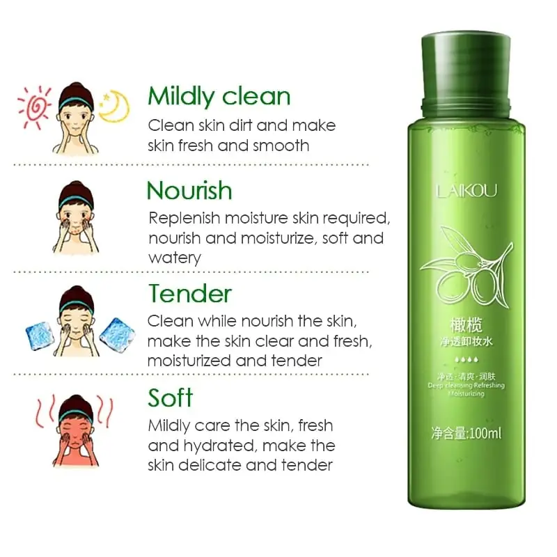 Hand using a cotton pad to remove dark eye makeup with Laikou olive remover. - thumbnail