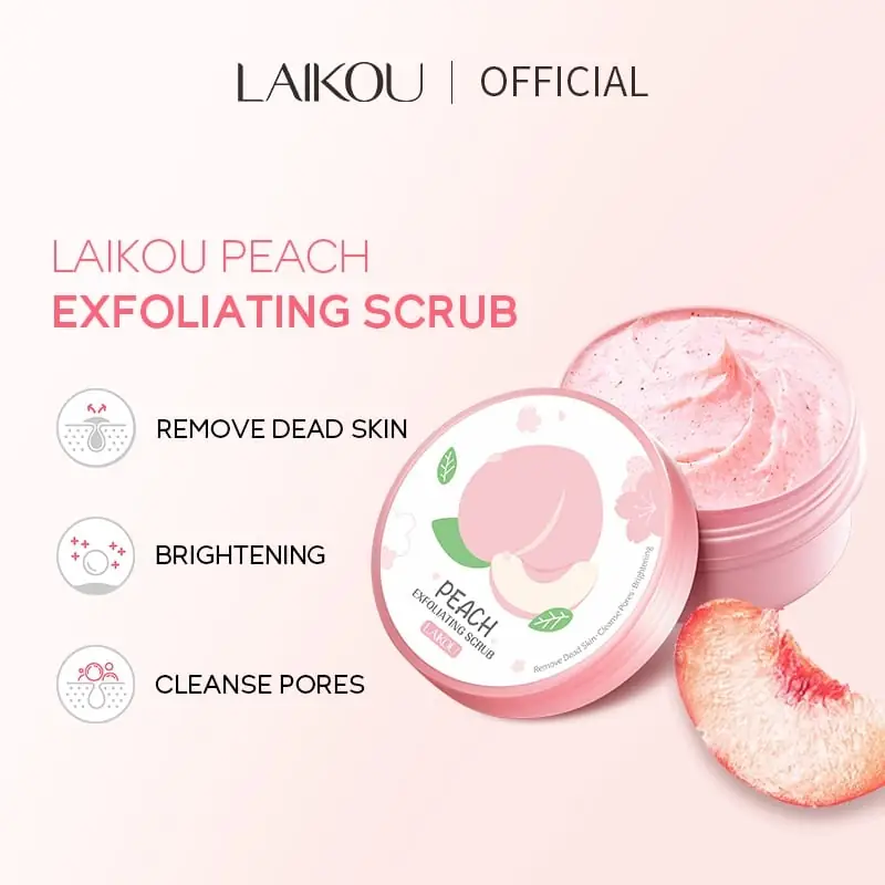 Close-up of Laikou Peach Exfoliating Body Scrub's textured, grainy, peachy-pink formula. - thumbnail