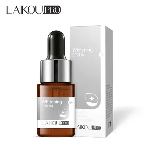 Upright Laikou Pro Whitening Serum, 12ml white dropper bottle featuring a silver and pink label.