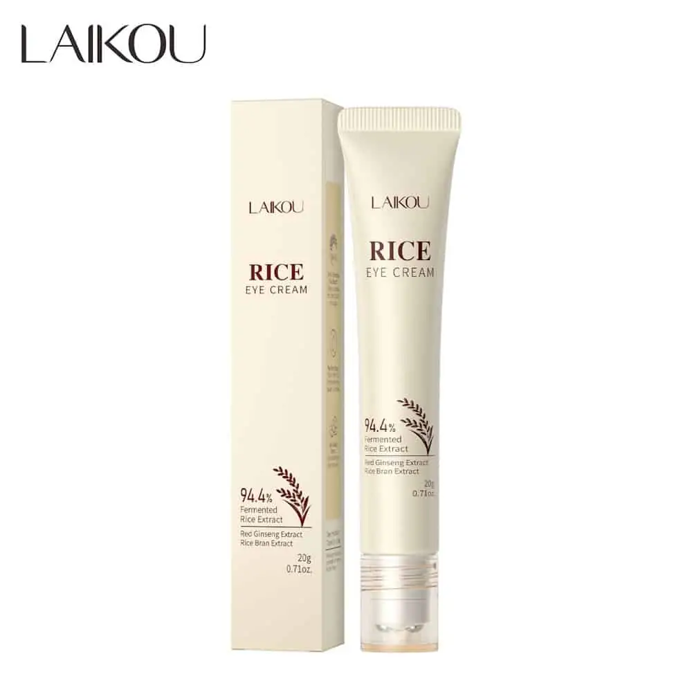 Laikou Rice Eye Cream 20g in a white tube with golden cap, standing upright. - thumbnail