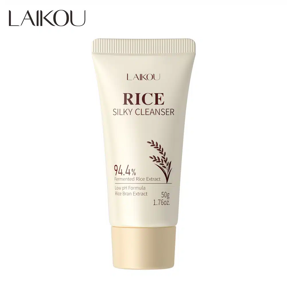 Laikou Rice Silky Cleanser 50g white tube, standing upright with green and gold details. - thumbnail