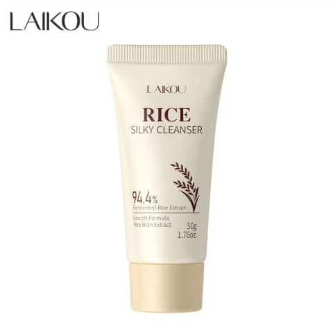 Laikou Rice Silky Cleanser 50g white tube, standing upright with green and gold details.