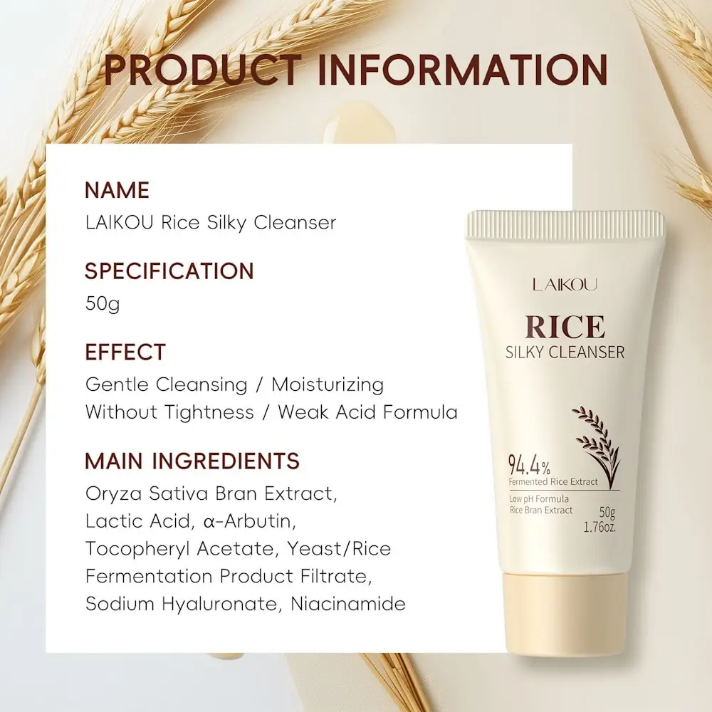 Hand applying a small amount of Laikou Rice Silky Cleanser's white creamy texture. - thumbnail