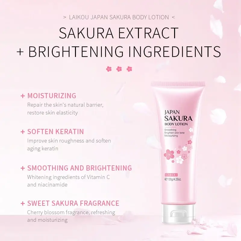 Creamy white Laikou Sakura Body Lotion generously swatched on skin, showcasing its smooth texture. - thumbnail