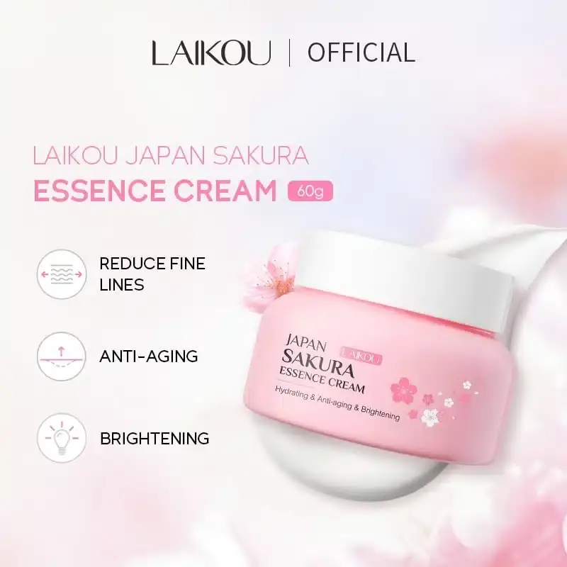 Two Laikou Sakura Essence Cream 60gm jars, showing both front and side packaging details. - thumbnail