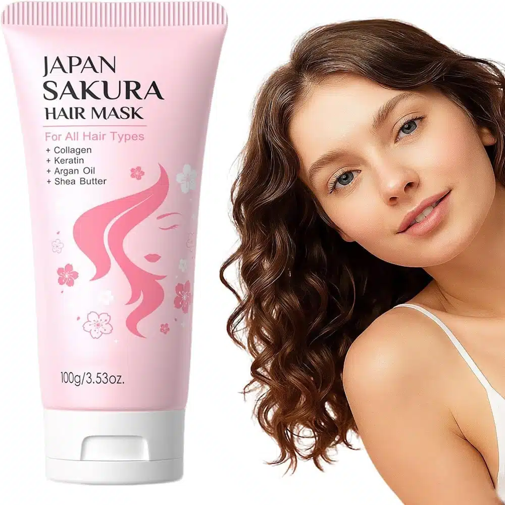 Laikou Sakura Hair Mask 100g jar for dry, damaged hair with argan oil, front view. - thumbnail