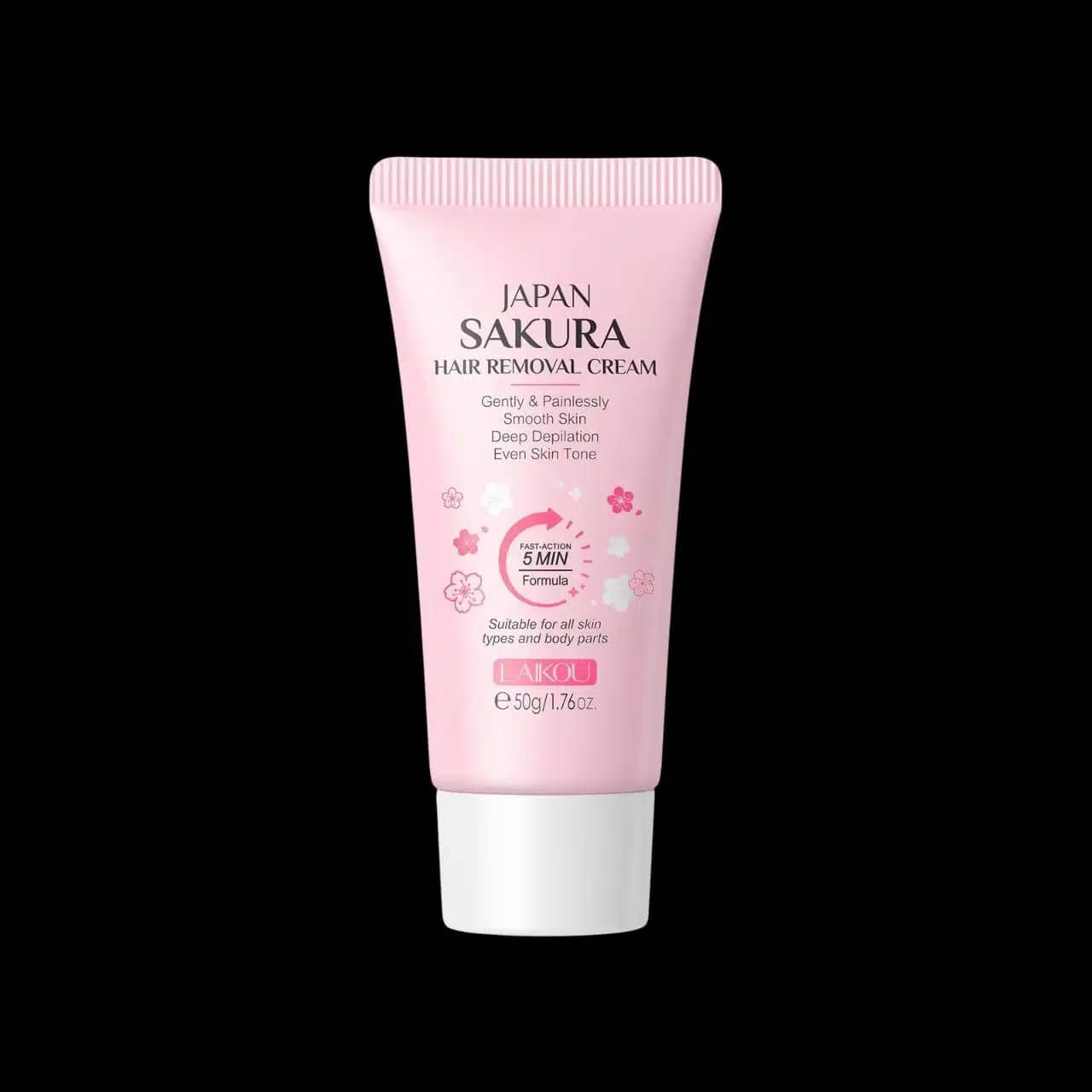 Front view of Laikou Sakura Hair Removal Cream 50g in a pink tube with white cap. - thumbnail