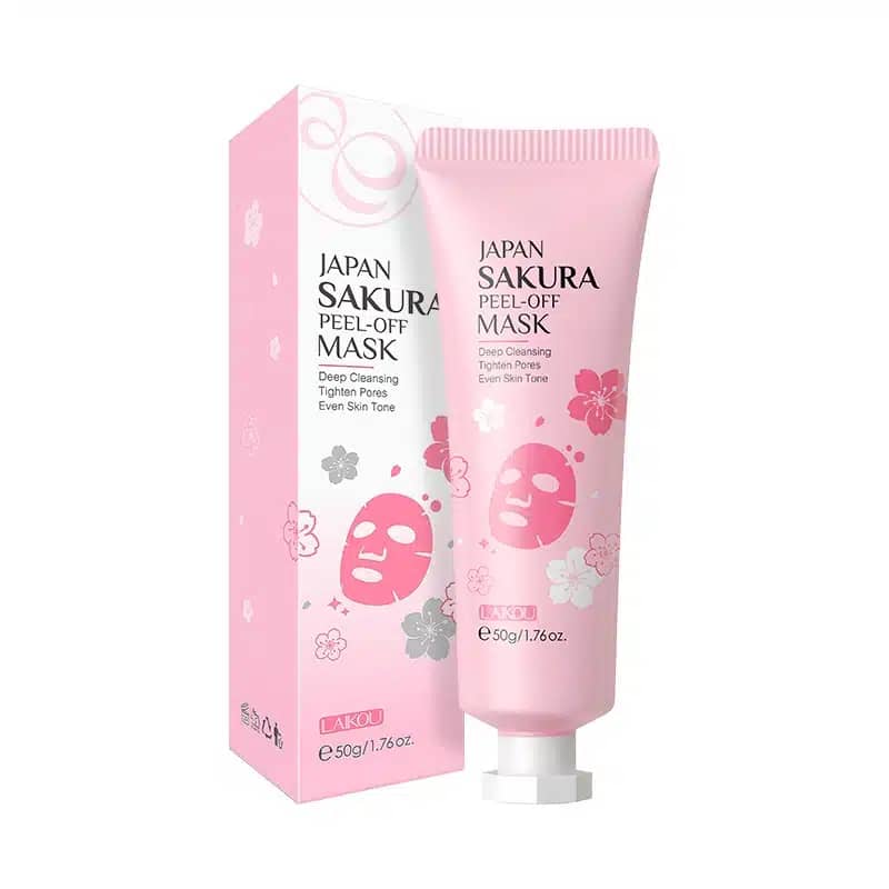 Front view of Laikou Sakura Peel Off Mask 50g pink tube with cherry blossom art. - thumbnail
