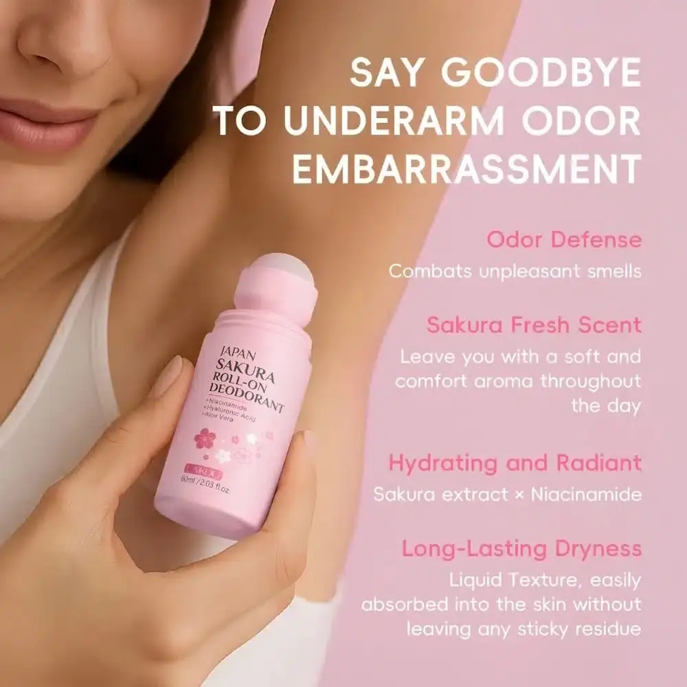 Two Laikou Sakura roll-on deodorants, pink bottles, displayed side-by-side on white. - thumbnail