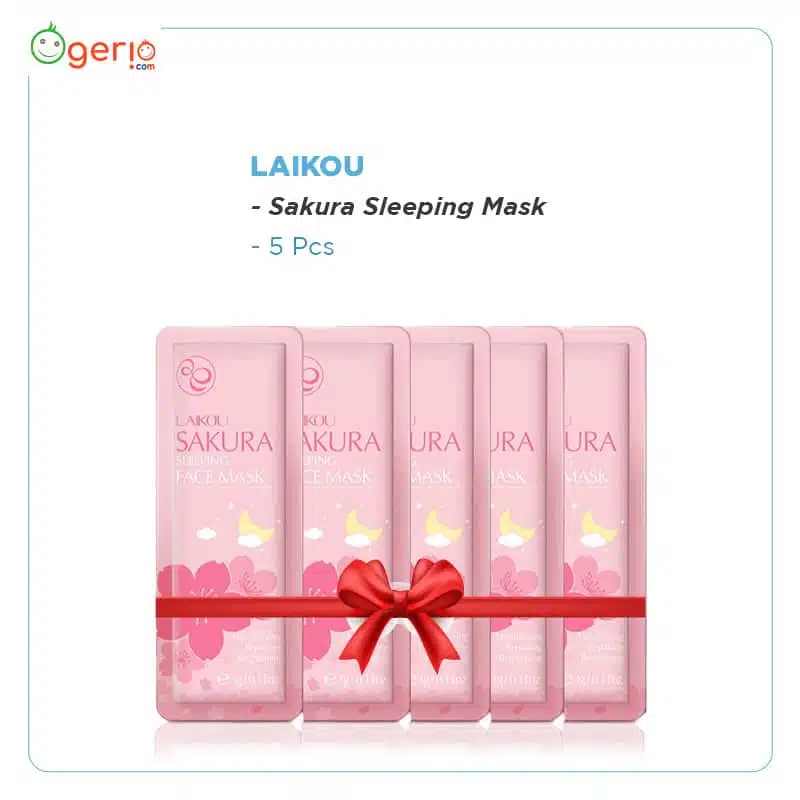 Five pink Laikou Sakura Sleeping Mask 3gm sachets, fanned out, showcasing brand and cherry blossom design. - thumbnail