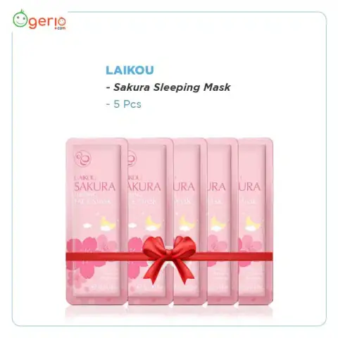 Five pink Laikou Sakura Sleeping Mask 3gm sachets, fanned out, showcasing brand and cherry blossom design.