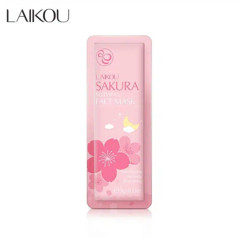LAIKOU Sakura Sleeping Mask single pink sachet with cherry blossom design, frontal view. - thumbnail