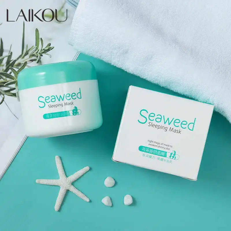 Two Laikou 120gm seaweed sleeping masks in clear tubs, showcasing the light green gel formula. - thumbnail