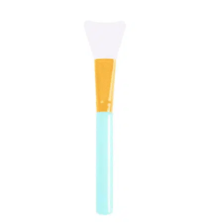 Laikou sky blue silicone facia mask applicator brush with white handle, front view.