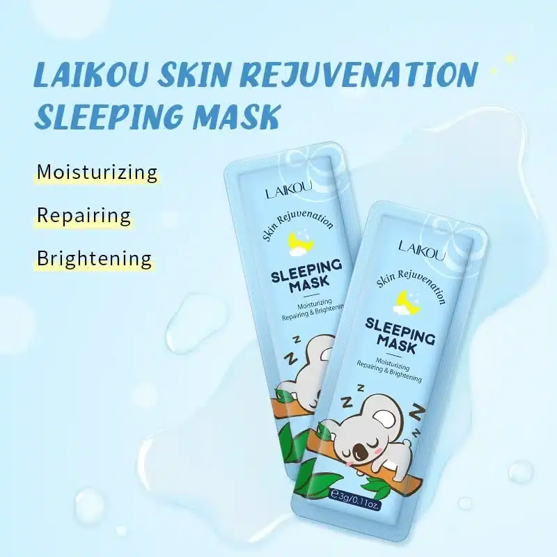Finger applying creamy white Laikou Skin Rejuvenation Sleeping Mask from an open sachet. - thumbnail
