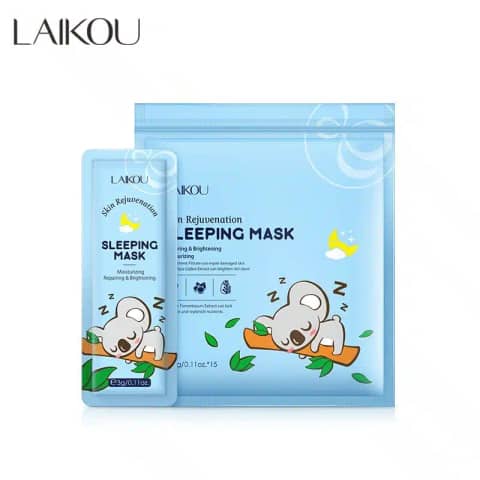 Laikou Skin Rejuvenation Sleeping Mask 15-piece box and one individual sachet on white background.