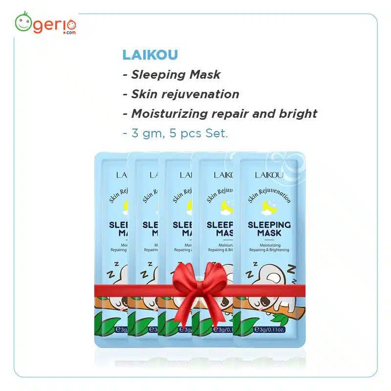 Laikou Sleeping Mask full retail box with five individual blue and white rejuvenating sachets. - thumbnail