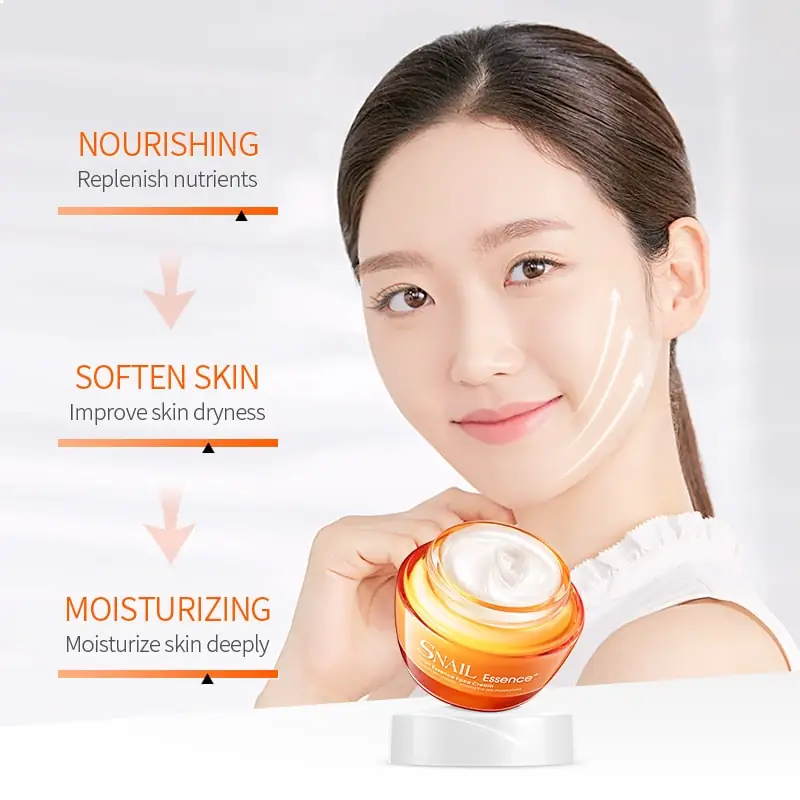 Laikou Snail Essence Face Cream 50g jar and product box, displaying brand details. - thumbnail