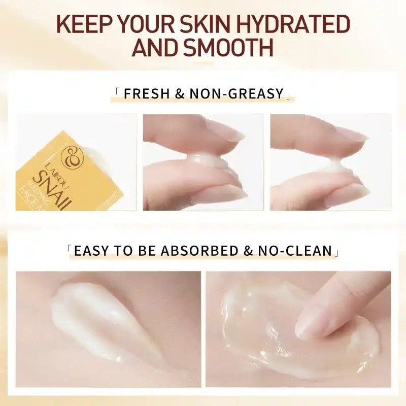 Close-up of an opened Laikou Snail Sleeping Mask sachet revealing the creamy, translucent product. - thumbnail