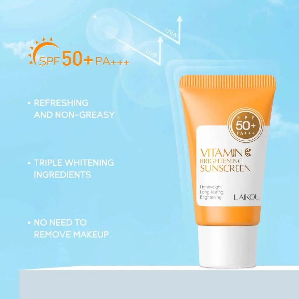 Back view of Laikou Vitamin C Brightening Sunscreen tube, showing product details and ingredients. - thumbnail