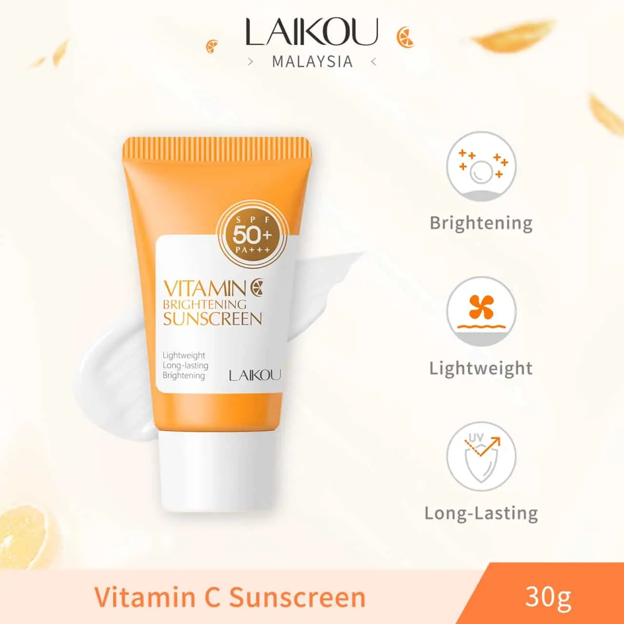 Laikou Vitamin C sunscreen white cream swatch partially rubbed into skin for absorption. - thumbnail