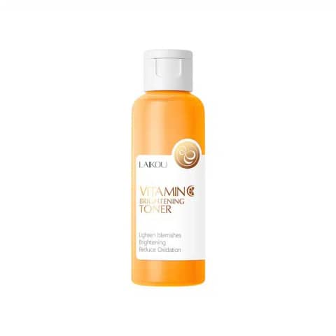 Laikou Vitamin C Brightening Toner 100ml in a clear glass bottle with white pump dispenser.