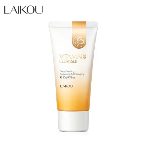Laikou Vitamin C Cleanser 50g tube, white and orange packaging, front standing view.