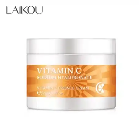 Open Laikou Vitamin C Essence Cream 25g jar, displaying white anti-wrinkle and whitening face cream.