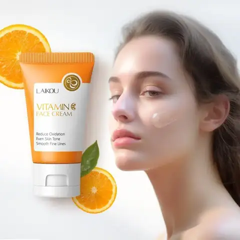 Laikou Vitamin C Moisturizer 30g jar with bright orange label and white cap, front view.
