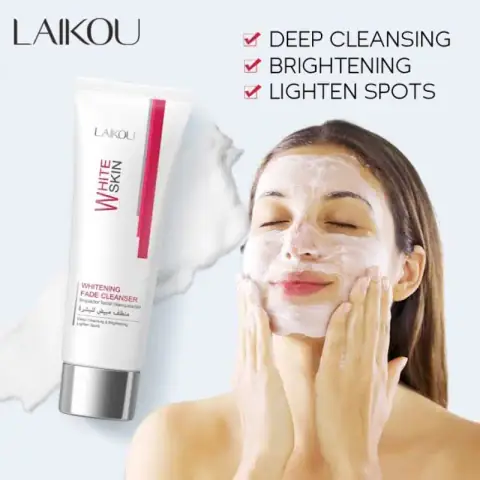 Laikou Whitening Fade Cleanser 80g tube featuring white-to-pink packaging with a shiny cap.