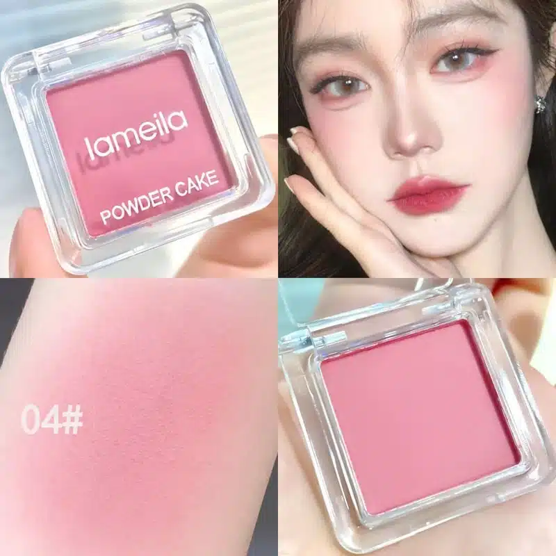 Lameila Candy Blush 04 in a transparent square compact, clearly showing the peach shade. - thumbnail