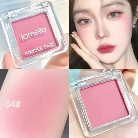 Lameila Candy Blush 04 in a transparent square compact, clearly showing the peach shade.