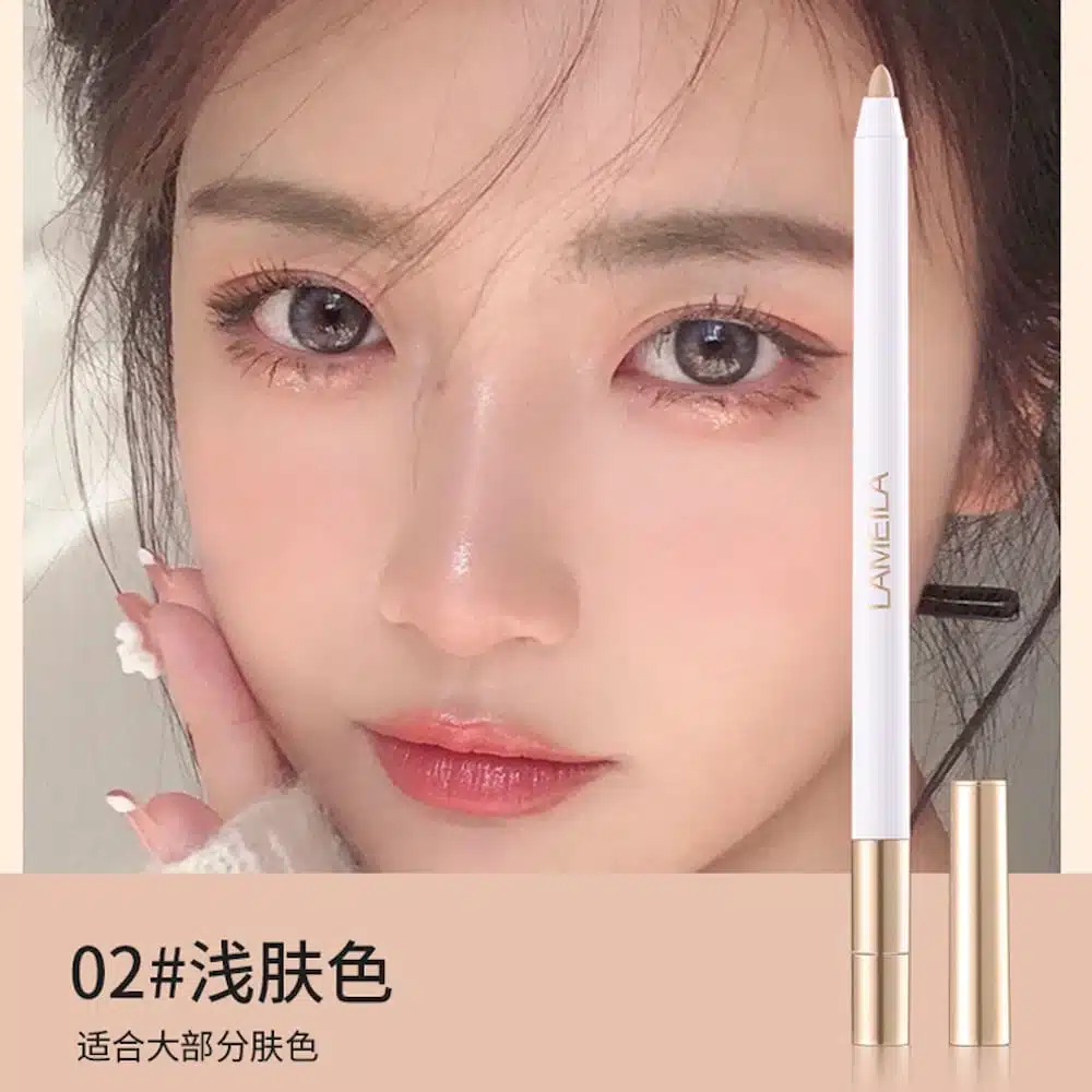 Lameila Concealer pen with clear cap standing upright, natural skin tone barrel, on white background. - thumbnail