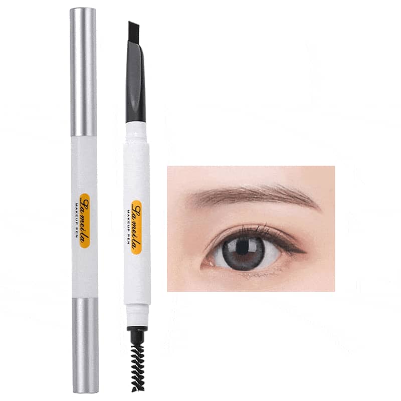 Lameila waterproof eyebrow pen in black, with cap off, revealing the precise brush tip. - thumbnail
