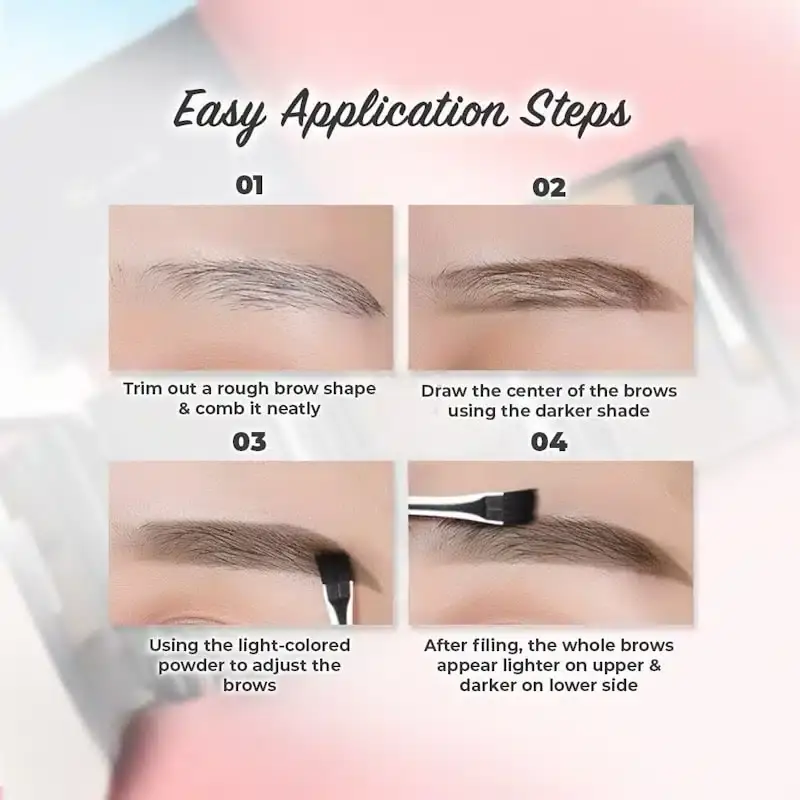 Lameila Eyebrow Powder Palette 01 opened, revealing three distinct brown shades and mirror. - thumbnail